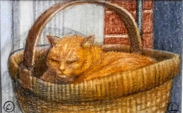 Drawing titled "Owen in a Basket" by Edwin Loftus, Original Artwork, Pastel Mounted on Other rigid panel