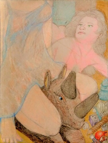 Dessin intitulée "Overnighter" par Edwin Loftus, Œuvre d'art originale, Pastel Monté sur Autre panneau rigide