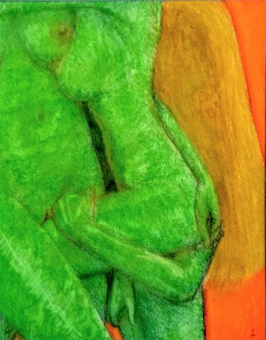 Disegno intitolato "Threesome in green,…" da Edwin Loftus, Opera d'arte originale, Pastello Montato su Altro pannello rigido