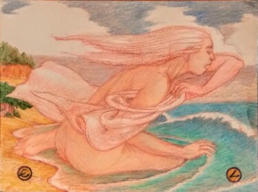 Rysunek zatytułowany „Goddess of the Shor…” autorstwa Edwin Loftus, Oryginalna praca, Pastel Zamontowany na Inny sztywny pan…