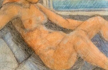 제목이 "Nude in an Automobi…"인 그림 Edwin Loftus로, 원작, 파스텔 기타 단단한 패널에 장착됨