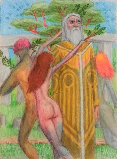 Dibujo titulada "The Priest and the…" por Edwin Loftus, Obra de arte original, Pastel Montado en Otro panel rígido