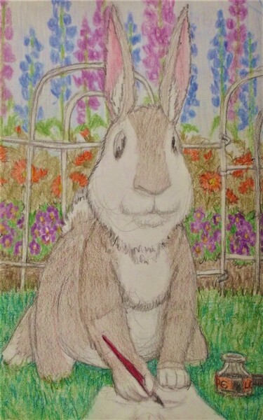 Zeichnungen mit dem Titel "The Bunny as Artist…" von Edwin Loftus, Original-Kunstwerk, Pastell Auf Andere starre Platte mont…
