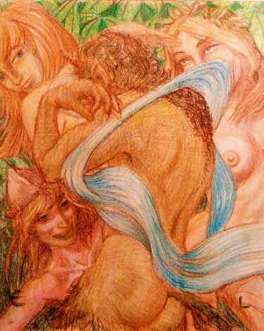 "Teasing the Satyr" başlıklı Resim Edwin Loftus tarafından, Orijinal sanat, Pastel Diğer sert panel üzerine monte edilmiş