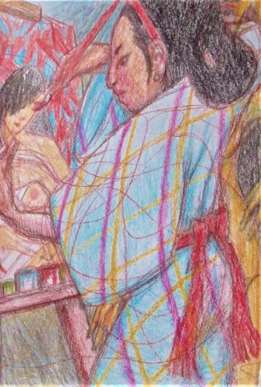 Dibujo titulada "The Artist at Work…" por Edwin Loftus, Obra de arte original, Pastel Montado en Otro panel rígido