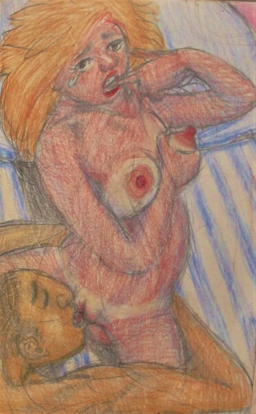 Tekening getiteld "Lovers 51" door Edwin Loftus, Origineel Kunstwerk, Pastel Gemonteerd op Andere stijve panelen