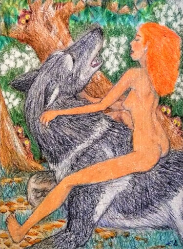 "Nehalennia on Wolf-…" başlıklı Resim Edwin Loftus tarafından, Orijinal sanat, Pastel Diğer sert panel üzerine monte edilmiş