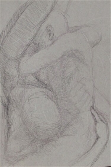 Drawing titled "Lovers 64, Men" by Edwin Loftus, Original Artwork, Pencil Mounted on Other rigid panel