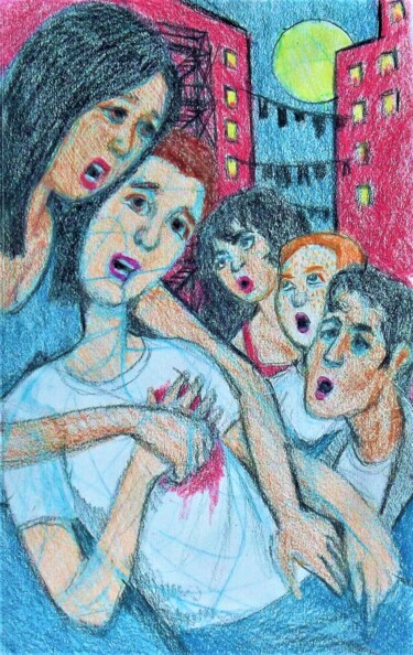 Zeichnungen mit dem Titel "West Side Story" von Edwin Loftus, Original-Kunstwerk, Pastell Auf Andere starre Platte montiert