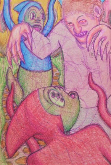 Drawing titled "Alien Encounters 4" by Edwin Loftus, Original Artwork, Pastel Mounted on Other rigid panel