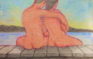 Tekening getiteld "Lovers 72" door Edwin Loftus, Origineel Kunstwerk, Pastel Gemonteerd op Andere stijve panelen