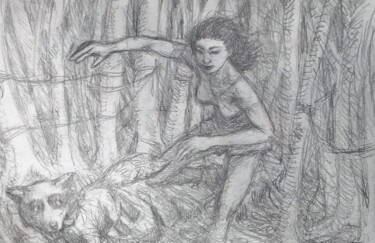 Dibujo titulada "Uzumi in the Aokiga…" por Edwin Loftus, Obra de arte original, Lápiz Montado en Otro panel rígido