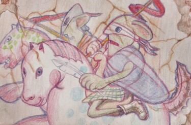 Zeichnungen mit dem Titel "Martian Fresco" von Edwin Loftus, Original-Kunstwerk, Pastell Auf Andere starre Platte montiert