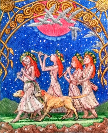 Zeichnungen mit dem Titel "Blood Moon" von Edwin Loftus, Original-Kunstwerk, Pastell Auf Andere starre Platte montiert