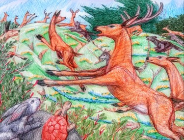 Disegno intitolato "Revenge of the Deer…" da Edwin Loftus, Opera d'arte originale, Pastello Montato su Altro pannello rigido