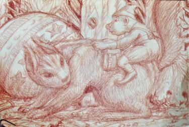Disegno intitolato "The Brownie and the…" da Edwin Loftus, Opera d'arte originale, Matita Montato su Altro pannello rigido