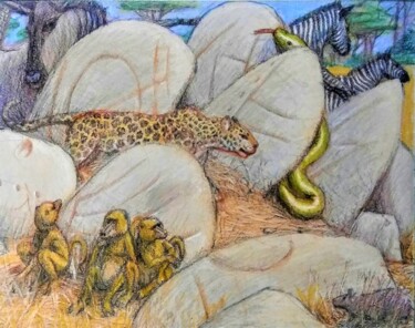Рисунок под названием "Africa" - Edwin Loftus, Подлинное произведение искусства, Пастель Установлен на Другая жесткая панель