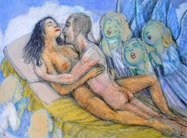 「Lovers 101, Marvelo…」というタイトルの描画 Edwin Loftusによって, オリジナルのアートワーク, パステル その他の剛性パネルにマウント