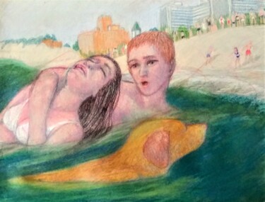 Рисунок под названием "Rescue" - Edwin Loftus, Подлинное произведение искусства, Пастель