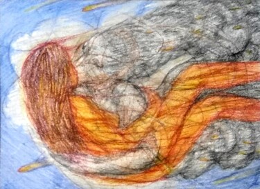 Tekening getiteld "Smoke Loves Fire" door Edwin Loftus, Origineel Kunstwerk, Pastel Gemonteerd op Andere stijve panelen