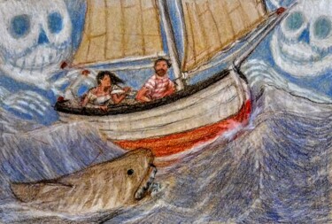 Рисунок под названием "Peril at Sea 2" - Edwin Loftus, Подлинное произведение искусства, Пастель Установлен на Другая жестка…