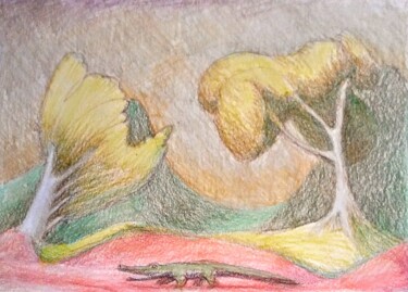 Dibujo titulada "Alligator goes for…" por Edwin Loftus, Obra de arte original, Pastel Montado en Otro panel rígido