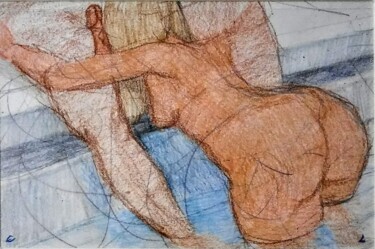 图画 标题为“Lovers 125, poolside” 由Edwin Loftus, 原创艺术品, 粉彩 安装在其他刚性面板上