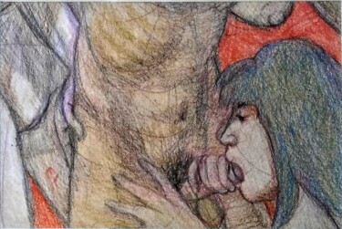 图画 标题为“Lovers 135, Threeso…” 由Edwin Loftus, 原创艺术品, 粉彩 安装在其他刚性面板上