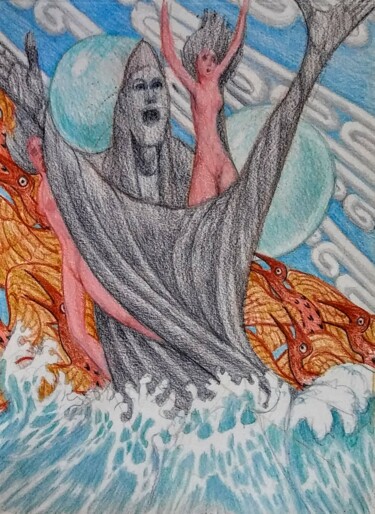 Рисунок под названием "The Rock in the Sea…" - Edwin Loftus, Подлинное произведение искусства, Пастель Установлен на Другая…