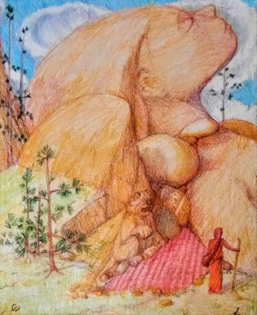 Zeichnungen mit dem Titel "A Stop on the Path…" von Edwin Loftus, Original-Kunstwerk, Pastell Auf Andere starre Platte monti…