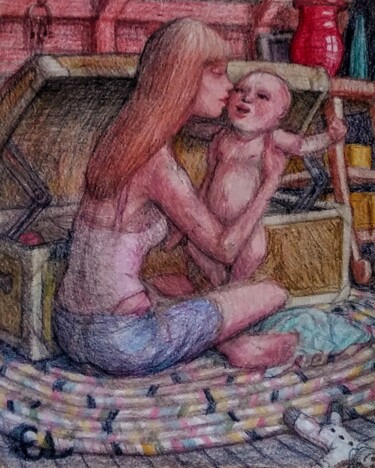 Disegno intitolato "Mother and Child 5" da Edwin Loftus, Opera d'arte originale, Pastello