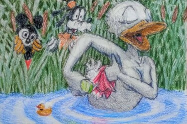 Drawing titled "Daisy and the Elders" by Edwin Loftus, Original Artwork, Pastel