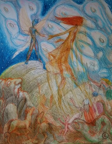 Rysunek zatytułowany „Ossian's Dream” autorstwa Edwin Loftus, Oryginalna praca, Pastel