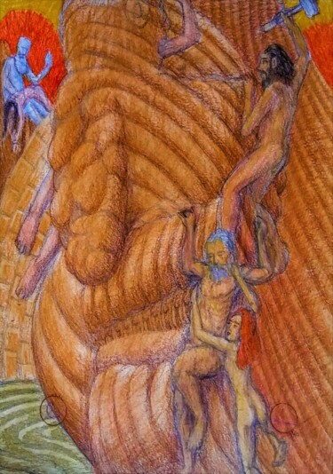 Zeichnungen mit dem Titel "Conquering the Gods" von Edwin Loftus, Original-Kunstwerk, Pastell