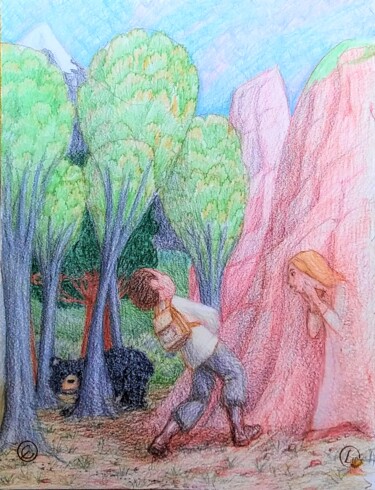 图画 标题为“The Cliff Girl Fall…” 由Edwin Loftus, 原创艺术品, 粉彩