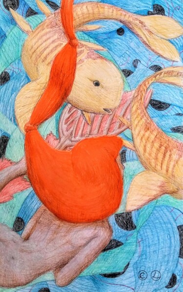 Tekening getiteld "Mermaid with Friends" door Edwin Loftus, Origineel Kunstwerk, Pastel