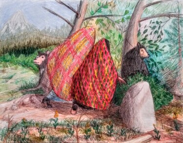 Dessin intitulée "Into the Woods" par Edwin Loftus, Œuvre d'art originale, Pastel