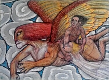 Rysunek zatytułowany „The Winged Lion” autorstwa Edwin Loftus, Oryginalna praca, Pastel