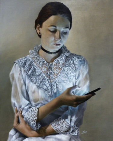 Pintura titulada "Jeune Femme à sa Fe…" por Efka, Obra de arte original, Oleo Montado en Bastidor de camilla de madera