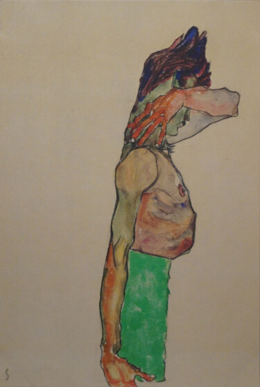 Druckgrafik mit dem Titel "Madchen (unica oper…" von Egon Schiele, Original-Kunstwerk, Lithographie