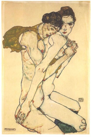 제목이 "Amitié"인 미술작품 Egon Schiele로, 원작, 수채화