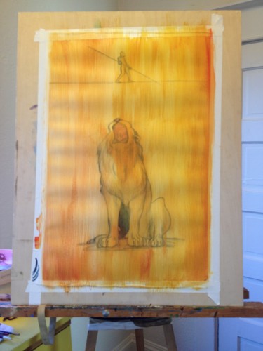 Pintura intitulada "Tightrope-Lion prog…" por Oberlin The Artist, Obras de arte originais, Acrílico