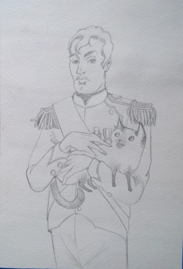 Peinture intitulée "Napoleon & Cat 1" par Oberlin The Artist, Œuvre d'art originale, Crayon