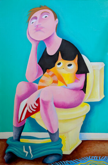 Pintura intitulada "On the Crapper" por Oberlin The Artist, Obras de arte originais, Acrílico