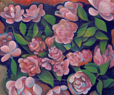 Картина под названием "Flowers progress 16" - Oberlin The Artist, Подлинное произведение искусства, Акрил