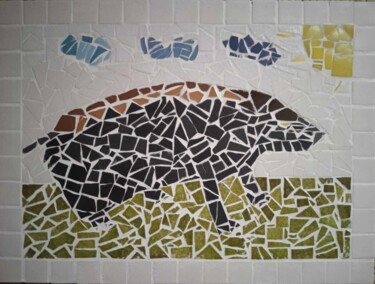 Sculpture titled "Hamster mosaïque" by Ejj, Original Artwork, Mosaic