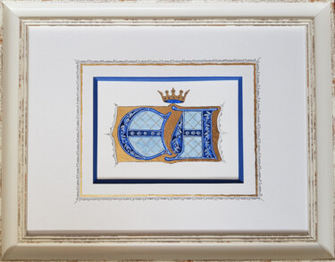 Pittura intitolato "FRAMED MONOGRAM EA,…" da Ekaterina Andreeva, Opera d'arte originale, Acquarello