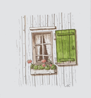 Tekening getiteld "Norwegian window in…" door Ekaterina Andreeva, Origineel Kunstwerk, Marker