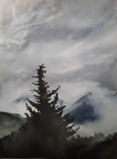 Malerei mit dem Titel "Foggy day" von Ekaterina Dushakova, Original-Kunstwerk, Aquarell