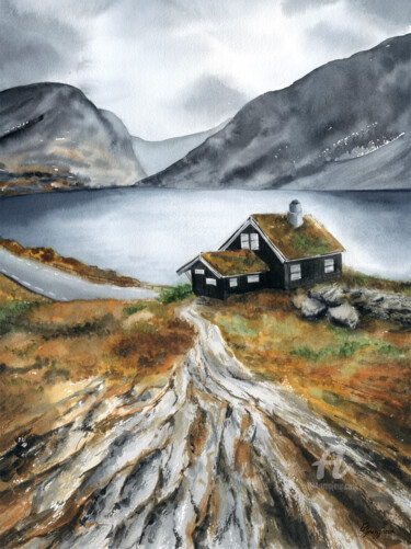 Malerei mit dem Titel "Faroe Islands" von Ekaterina Gamzaeva, Original-Kunstwerk, Aquarell
